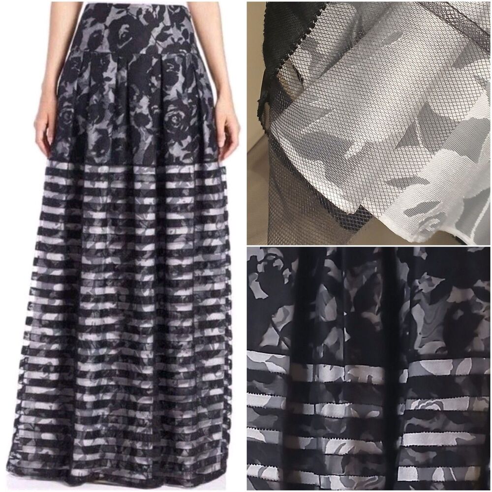 Sachin & Babi Noir Sz 6 Mariko Floral Stripe Overlay Maxi Skirt Anthro. NWT $315